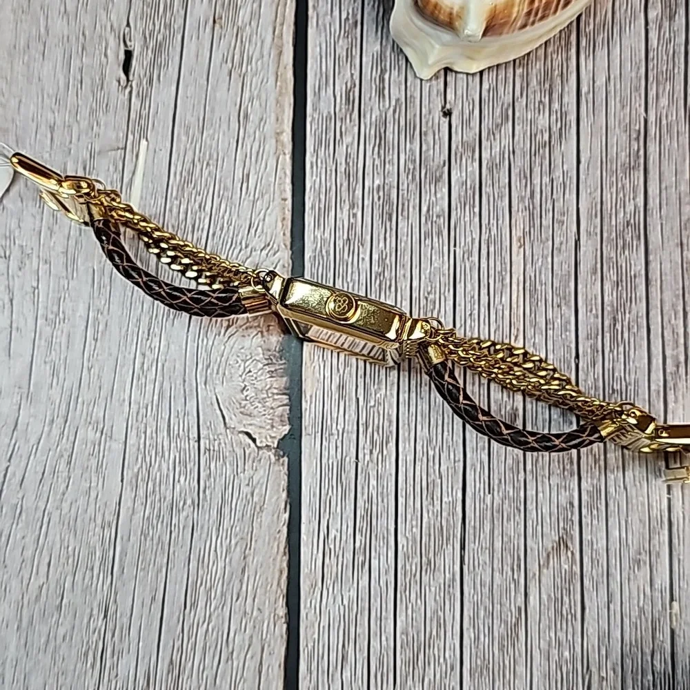 NWT JESSICA SIMPSON MULTI-CHAIN BRAIDED BAND GOLD TONE RECTANGLE WATCH